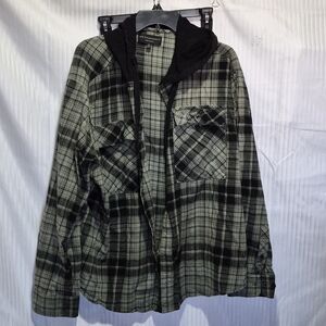 Plaid Hooded Button Up Shirt for Men